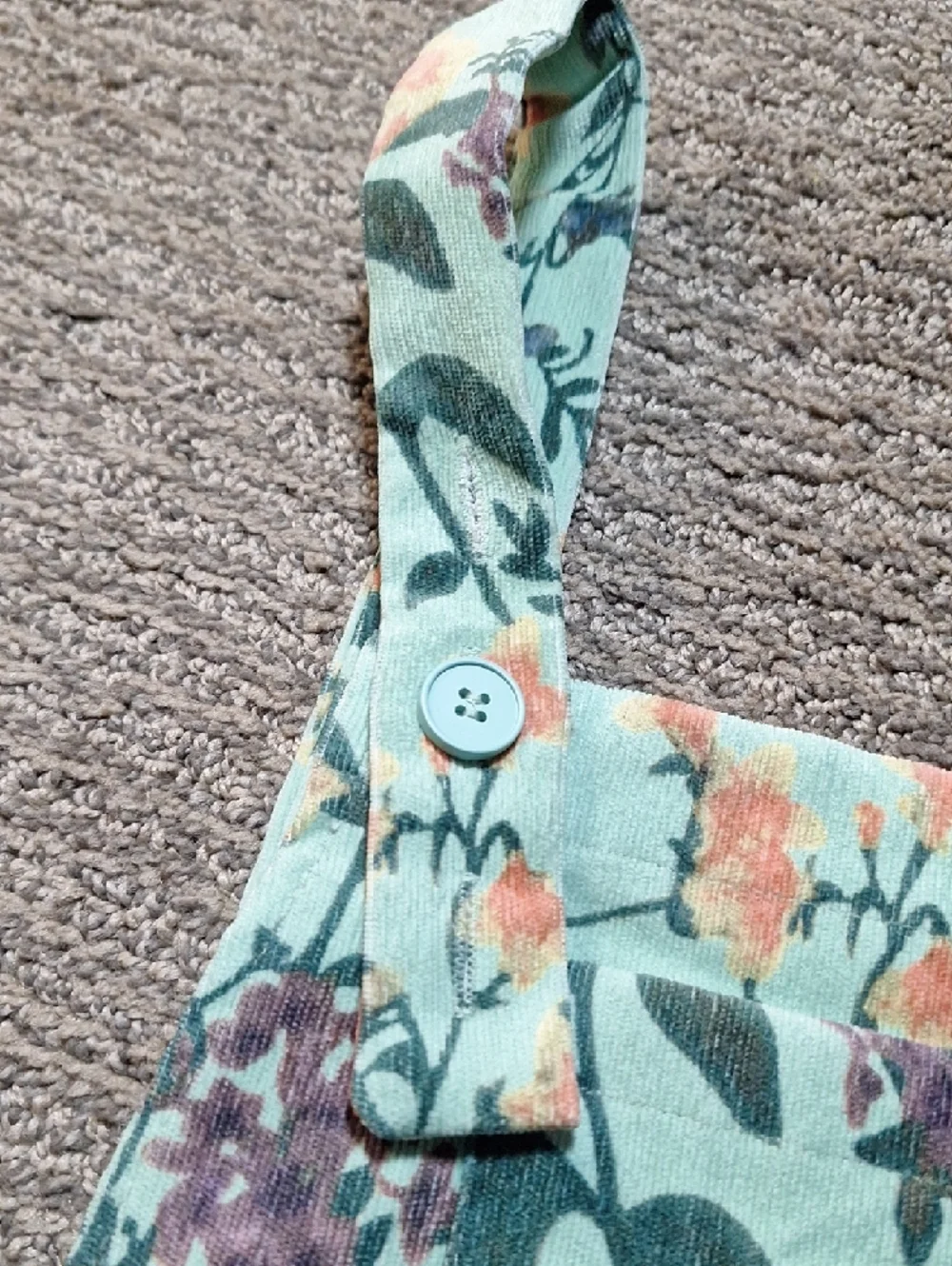 Cider Mint Floral Overalls with Orange Blooms - Picture 3 of 12